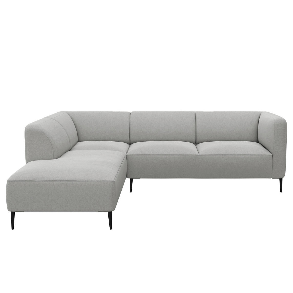 2,5-SITZER ECKSOFA mit Ottomane - Hellgrau/Schwarz, Textil/Metall (252/205cm) - home24
