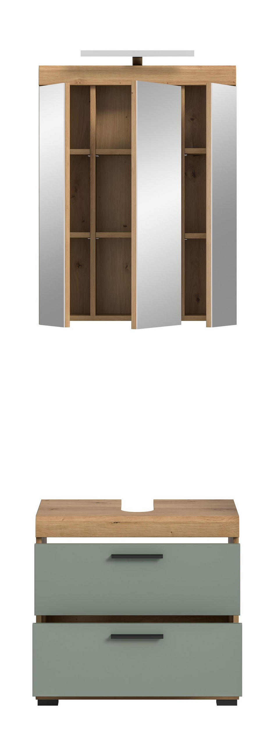 BADKOMBINATION 2tlg. Scout Bad in Artisan Eiche Nachbildung und Salbei Nachbildung B/H/T: 60x191x34 cm - Eiche Artisan, Holz (60/191/37cm)