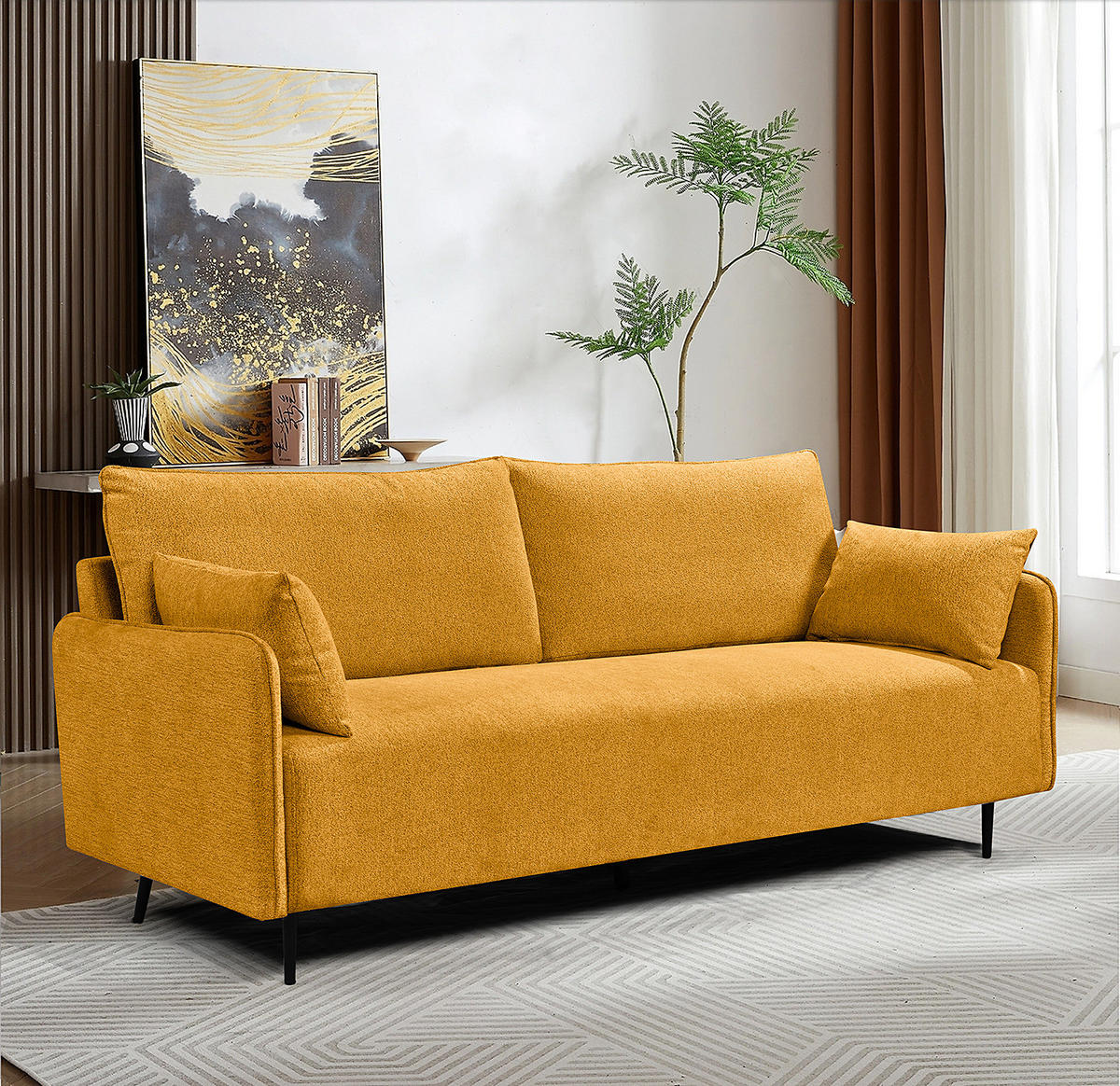 3-SITZER SOFA - Webstoff - Gelb/Schwarz, Textil (193/87/83cm) - home24