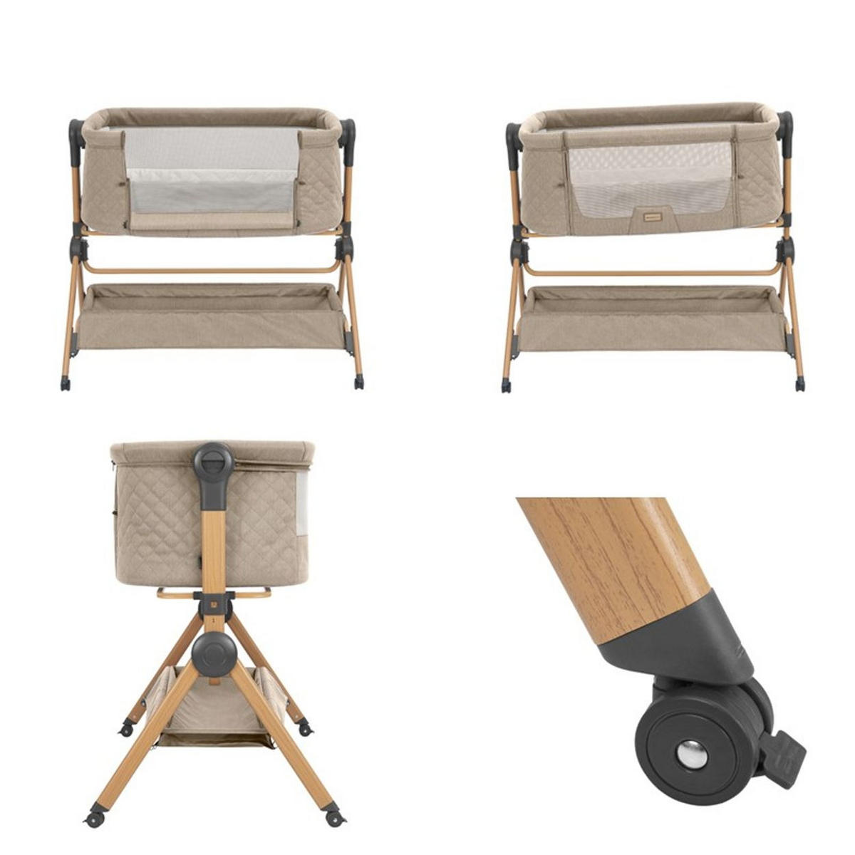 BEISTELLBETT Sleat Me 2 in 1 beige 102 x 60,5 cm, 5-Punkt-Gurt, 3-fach verstellbar, Anti-Reflux - Beige, Metall (60/100cm) - Kikka boo