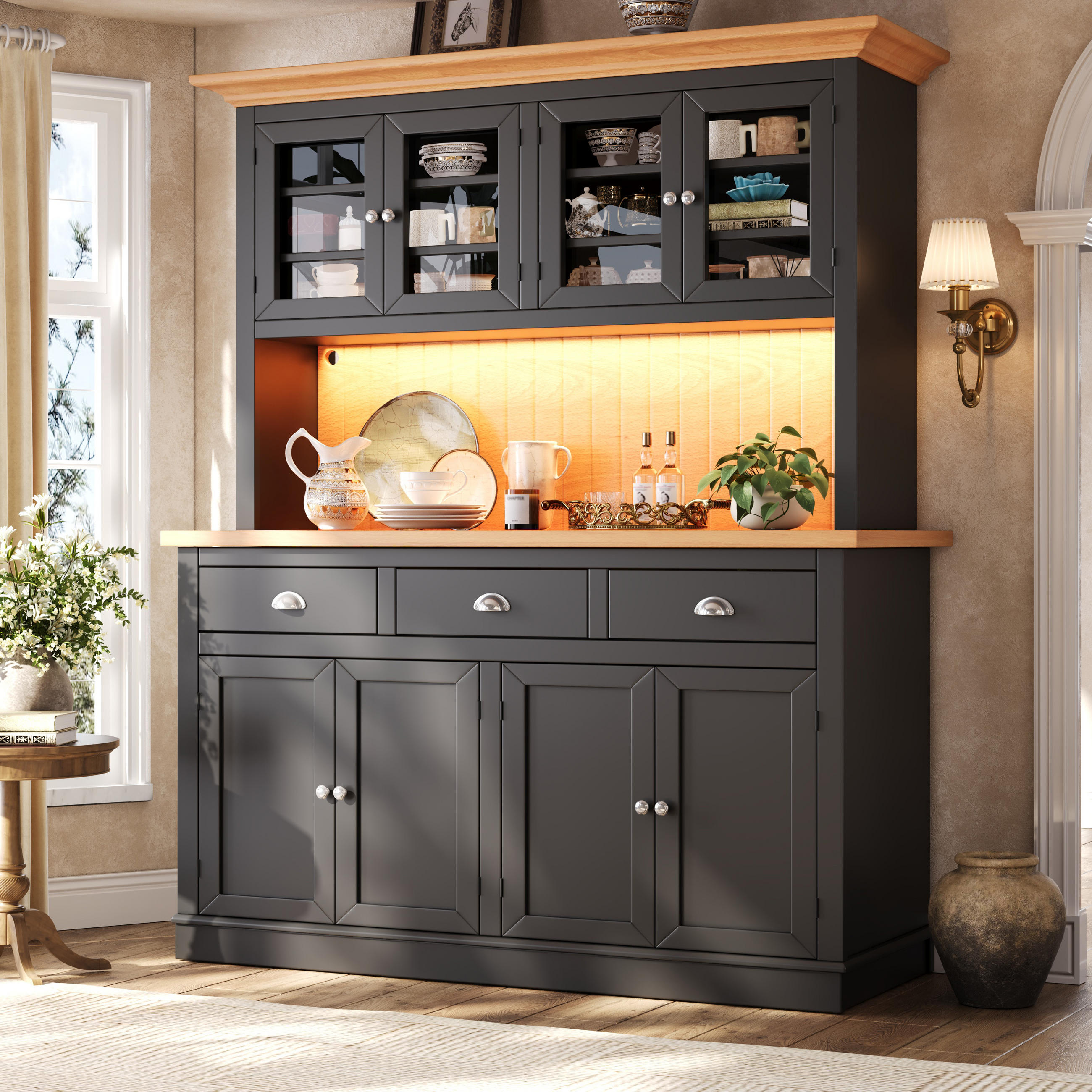 GESCHIRRSCHRANK Schwarz 140/40/180 - Schwarz, Holzwerkstoff (140/180/40cm)
