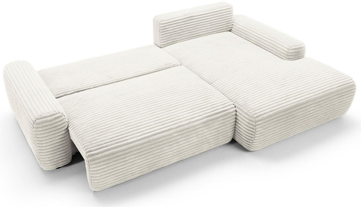 ECKSOFA 260 cm Cantara mit Cordstoff, Bettkasten, Rechts, Creme - Creme, Holz (162/264cm) - Emporius
