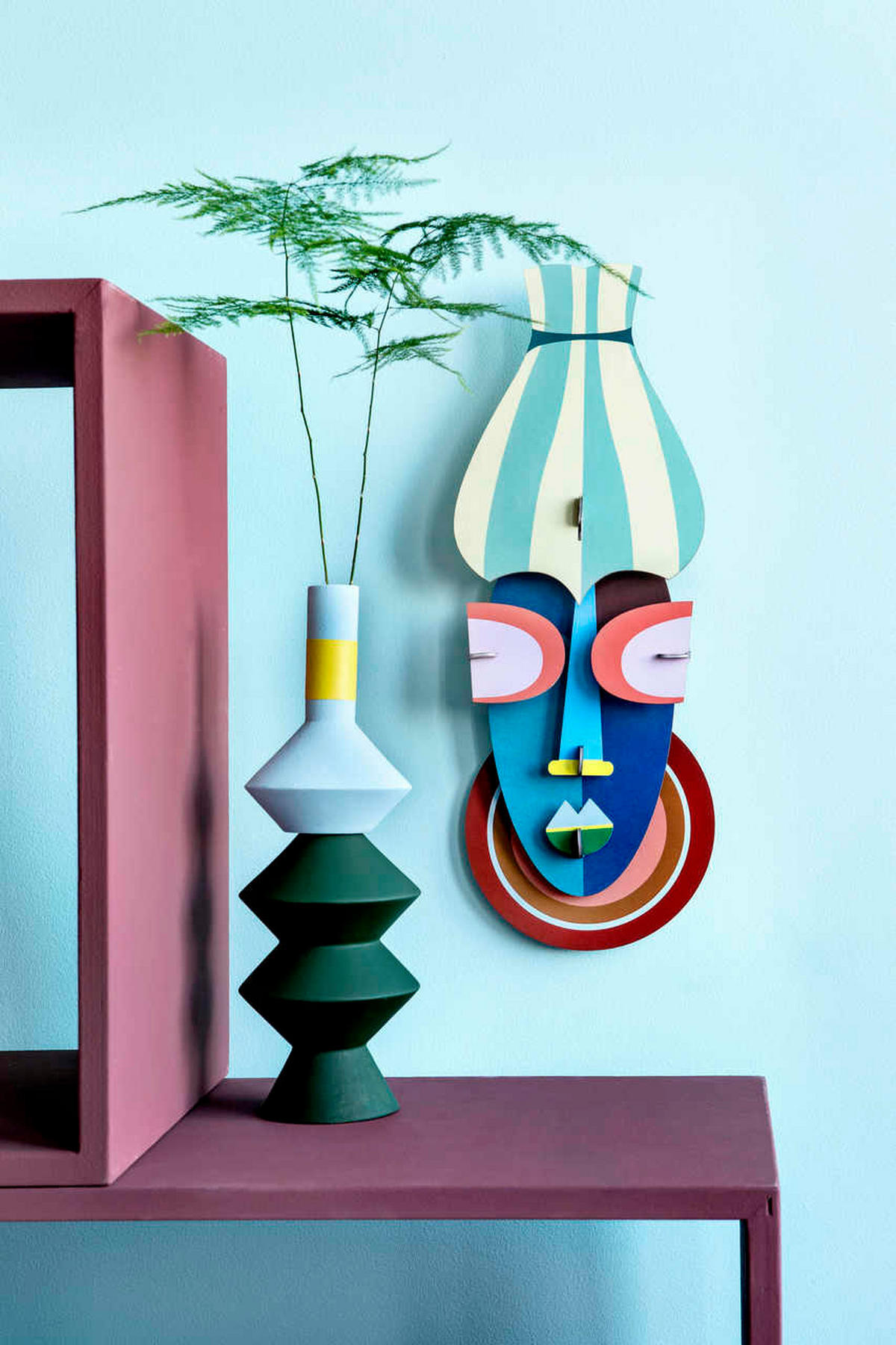 WANDDEKO Manhattan-Maske 19/7 cm - Blau/Pink, Wellpappe (19/7/50cm) - KUNSTLOFT