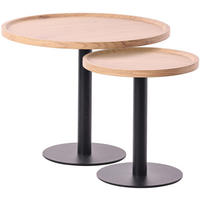 BEISTELLTISCH Kombi Set Holz Natura - Eukalyptusholzfarben/Schwarz, Holz/Metall (40/40/42cm) - CLP