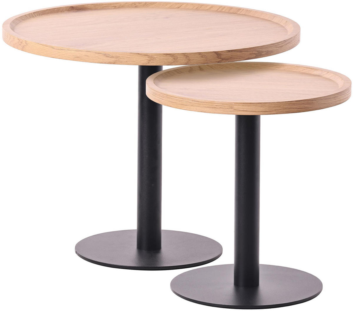 BEISTELLTISCH Kombi Set Holz Natura - Eukalyptusholzfarben/Schwarz, Holz/Metall (40/40/42cm) - CLP