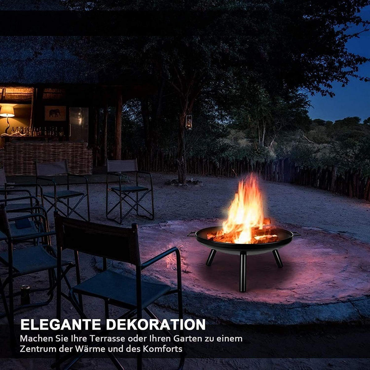 FEUERSCHALE Schwarz Metall Ø60cm mit Griffen, Feuerkorb, Gartenschale, Feuerstelle, Outdoorfeuer, Terrassenfeuer, Gartenheizung, Lagerfeuerstelle - Schwarz, Metall (62/30/62cm) - Resch