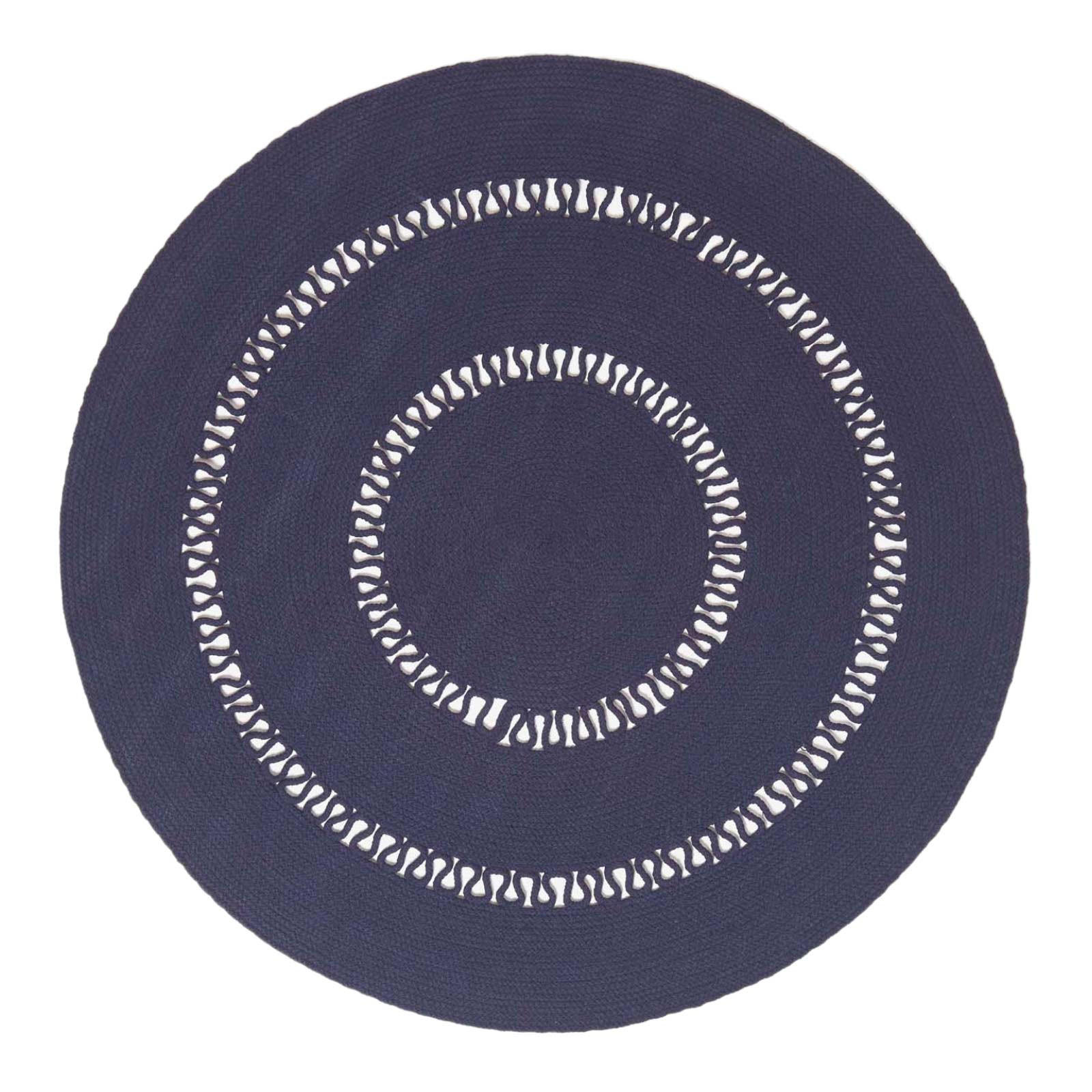 TEPPICH geflochten rund mit Häkel-Muster 150 cm - Dunkelblau, Textil (150/150cm) - Homescapes