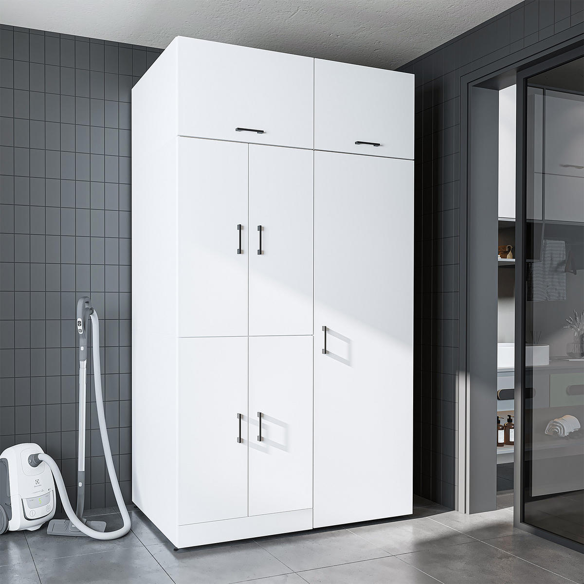 WASCHMASCHINENSCHRANK DORA-II 130cm Breit, 230cm Hoch - Weiß, Holzwerkstoff (130/230/73.8cm)