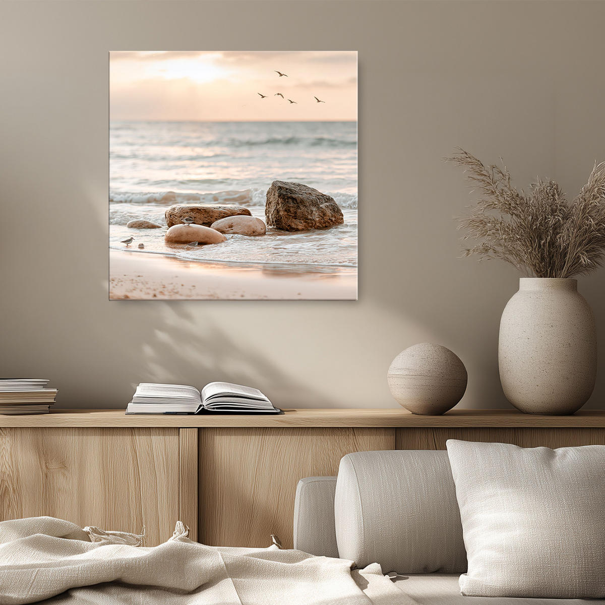 GLASBILD 50x50 cm Strand & Meer beige-weiß - Beige, Glas (50/50cm) - artissimo