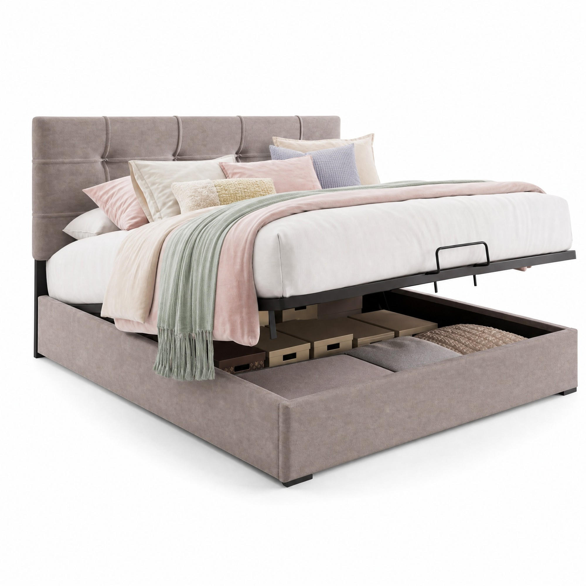 POLSTERBETT 140/200 cm in Hellgrau Samt mit Bettkasten, Verstellbarem Kopfteil und Matratze - Hellgrau, Holzwerkstoff/Textil (140/200cm) - CHICFURN