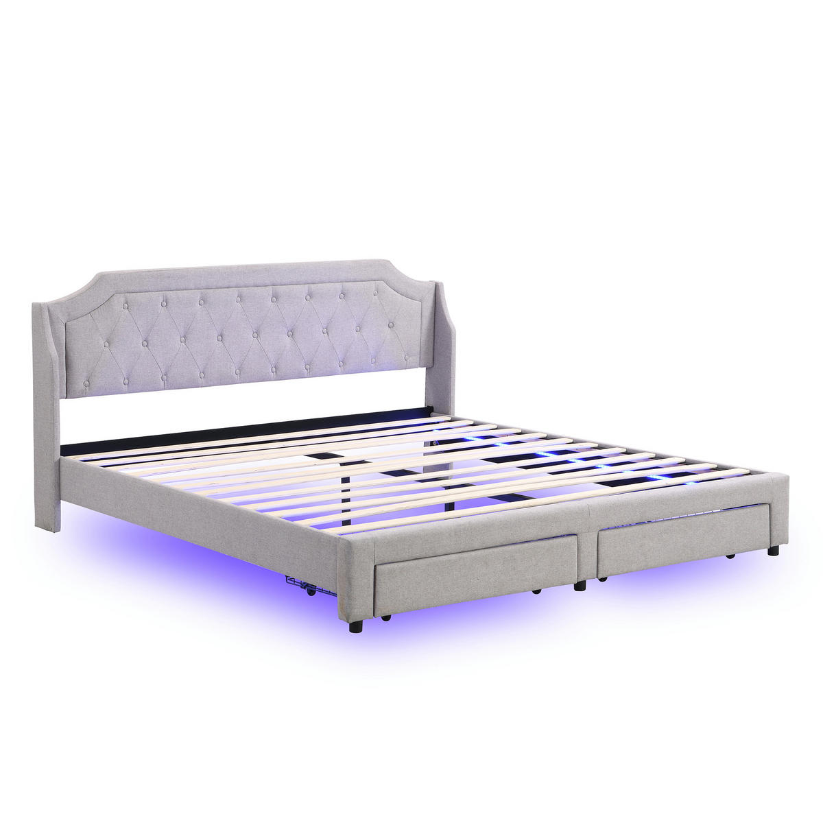 POLSTERBETT 180/200 cm Grau mit Lattenrost und LED-Beleuchtung - Grau, Textil (180/200cm) - OKWISH