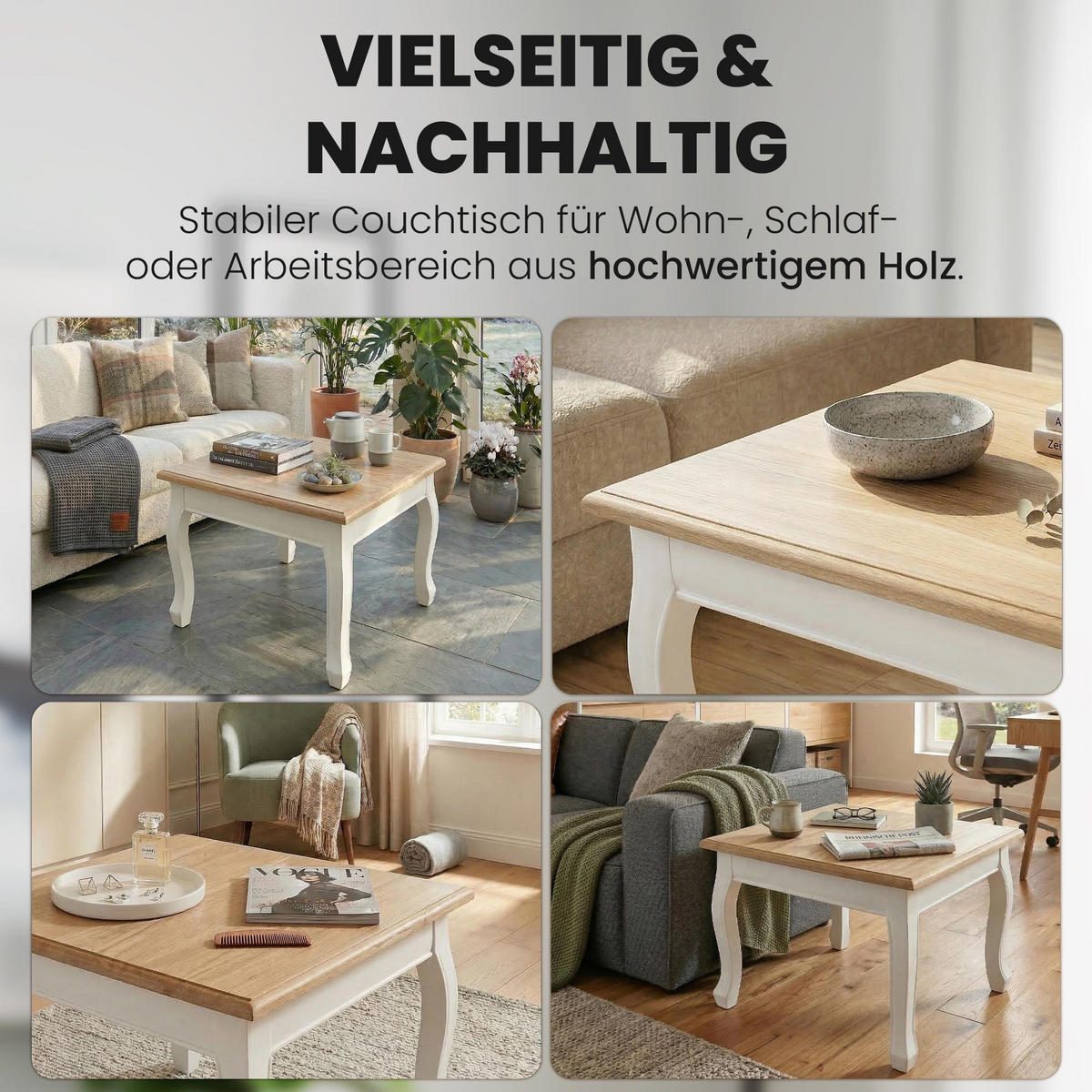 BEISTELLTISCH eckig 50/50/45 cm Holz natura/weiß - Eukalyptusholzfarben/Weiß, Holz (50/50/45cm) - CLP