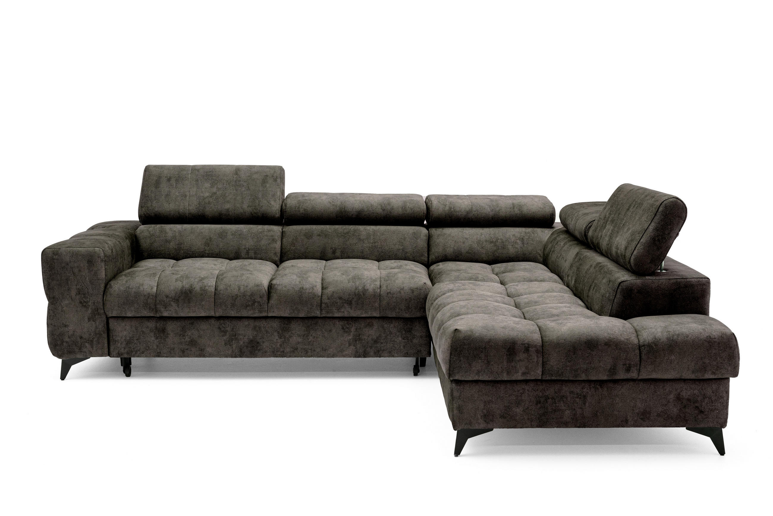 ECKSOFA PUDDING L Rechts mit Schlaffunktion 128x197 Velours Braun - Schwarz/Braun, Holz/Textil (204/270cm) - Muffo