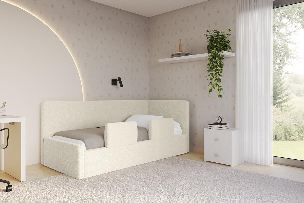 EINZELLBETT Jugendbett mit Bettkasten, Links - NORY 80x200 Beige - Champagner, Holzwerkstoff/Textil (80/200cm) - ALTDECOR