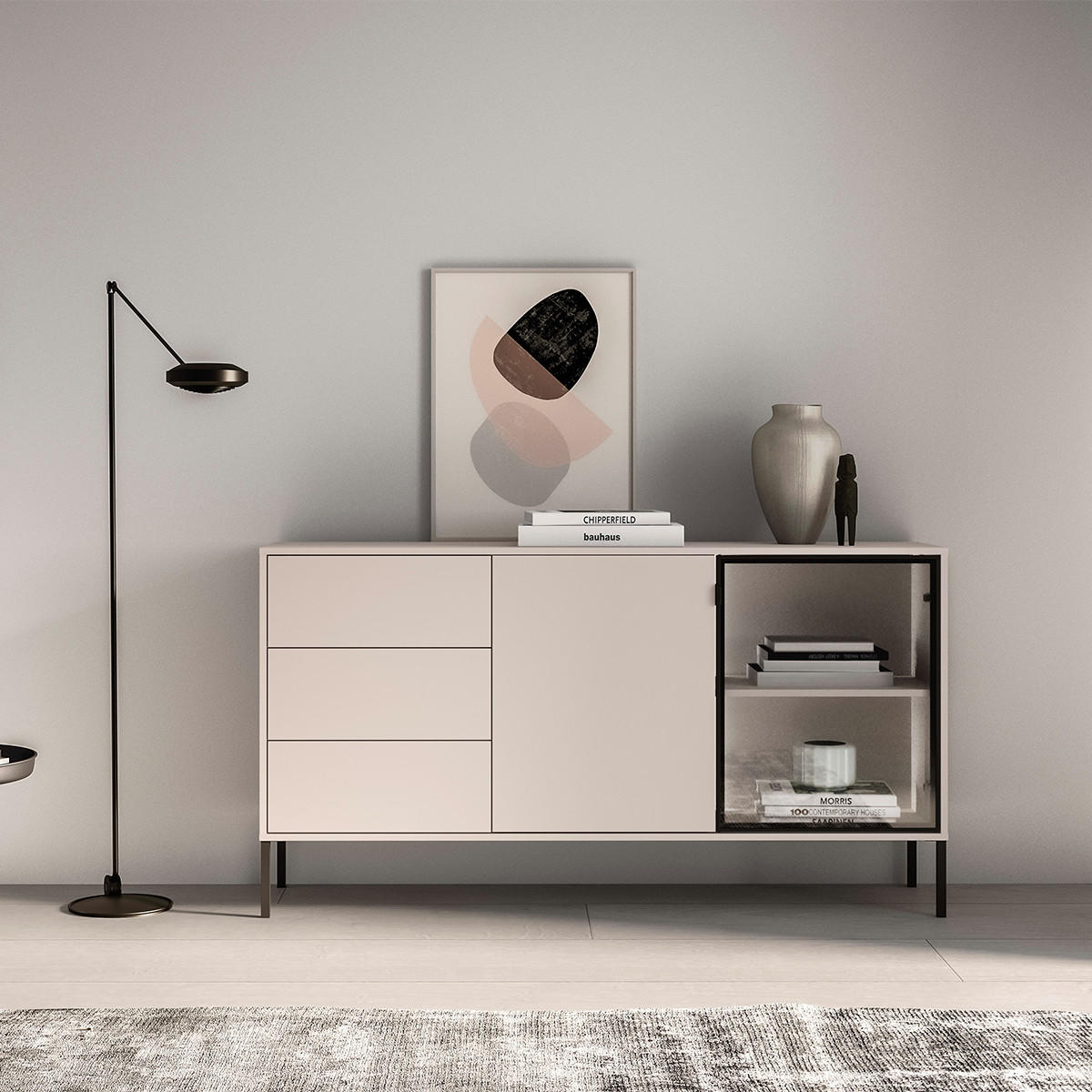 SIDEBOARD Paige Kaschmir und Schwarz - Beige, Holzwerkstoff (160/86/40cm) - Petits-meubles