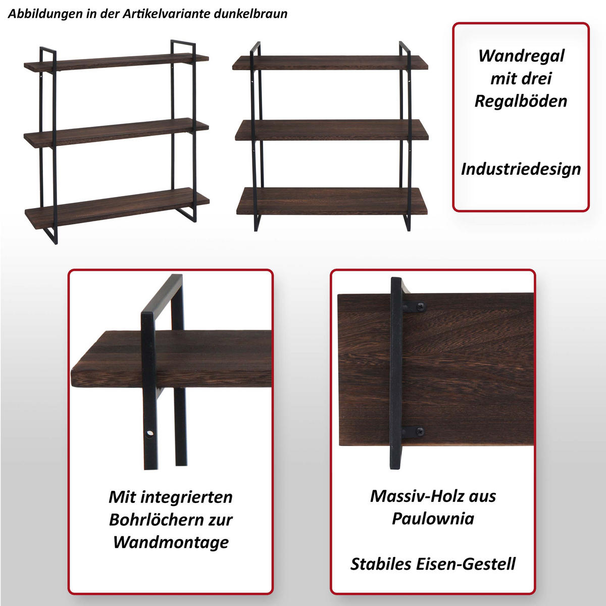 WANDREGAL Dunkelbraun, Schwarz - Dunkelbraun/Schwarz, Holz (60/60/18cm) - MCW