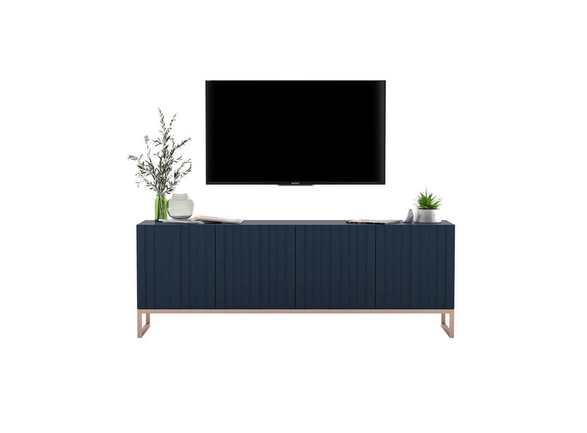 TV-SCHRANK Elpis Marineblau Matt mit Metallrahmen 150 cm - Blau/Kupferfarben, Holzwerkstoff/Metall (150/51.5/36.5cm) - Meble Lindner
