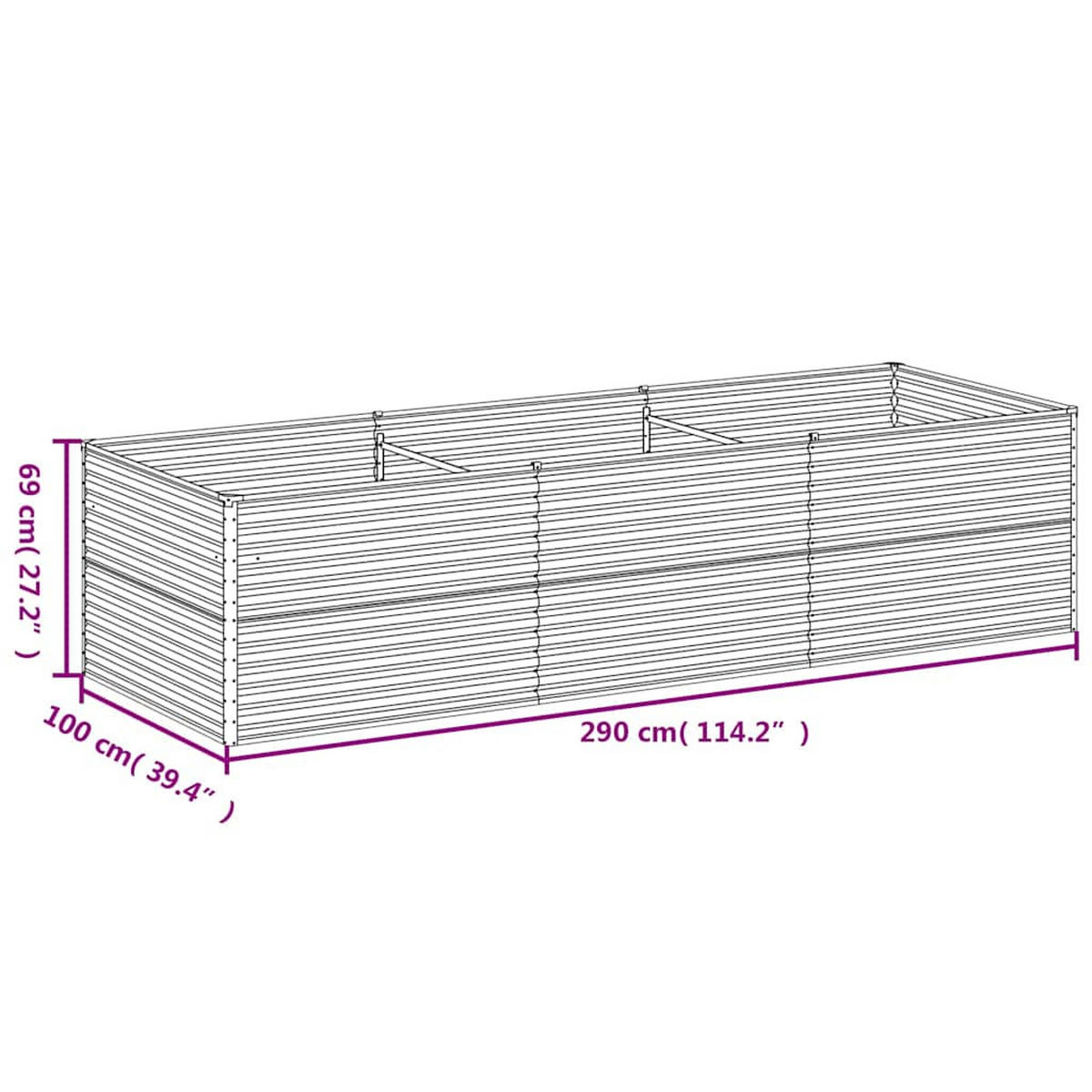 HOCHBEET 290/100/69 Cm Cortenstahl - Rostfarben, Metall (290/69/100cm) - vidaXL