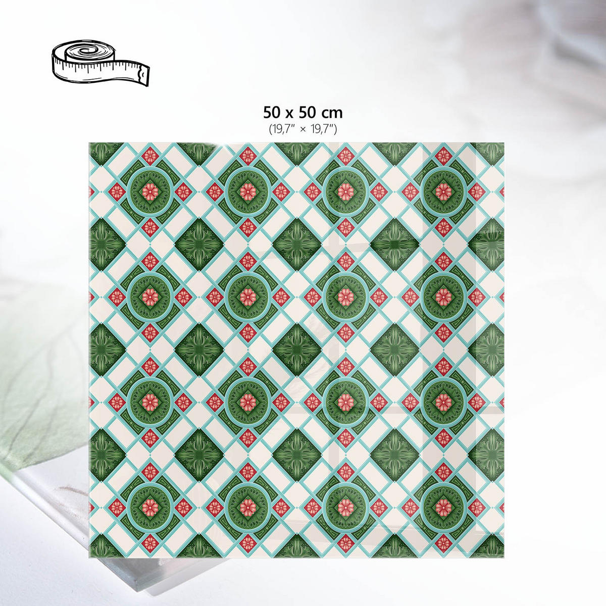 TISCHPLATTE 50x50 cm – Retro-Muster - Beige, Glas (50/50/0.4cm) - Wallfluent