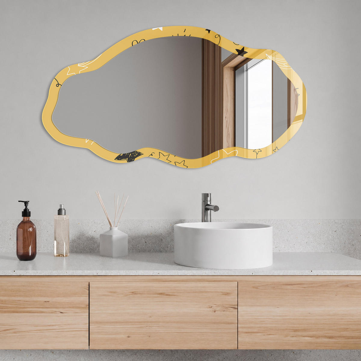 SPIEGEL 90x45 cm asymmetrisch mit Druck - Sternmotiv - Transparent, Glas (45/90/0.4cm) - TULUP