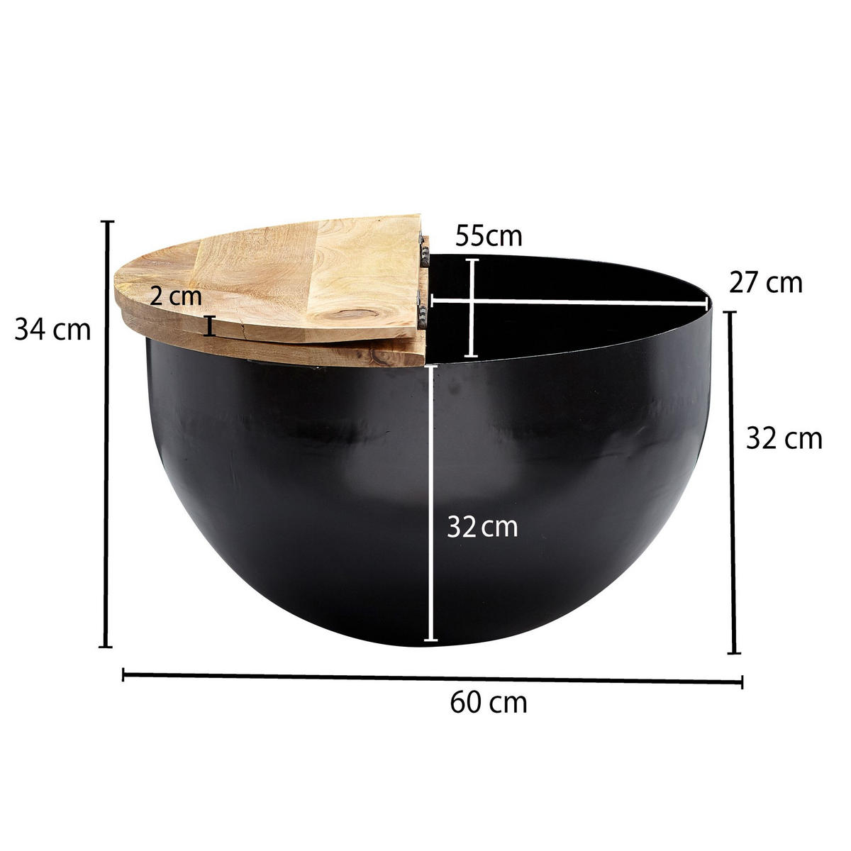 COUCHTISCH Industrial-Style Mango-Holz mit Metall, Aufklappbarer Stauraum - Schwarz, Holz/Metall (60/60/34cm) - KADIMA DESIGN