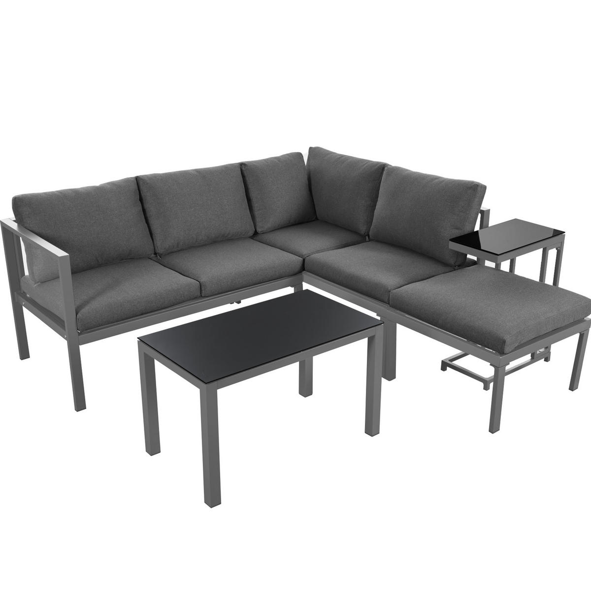 GARTENLOUNGE-SET 115/60/62 cm mit 2 Zweisitzern, Sessel, Tisch und Beistelltisch aus verzinktem Eisen, Grau - Grau, Metall - Redom