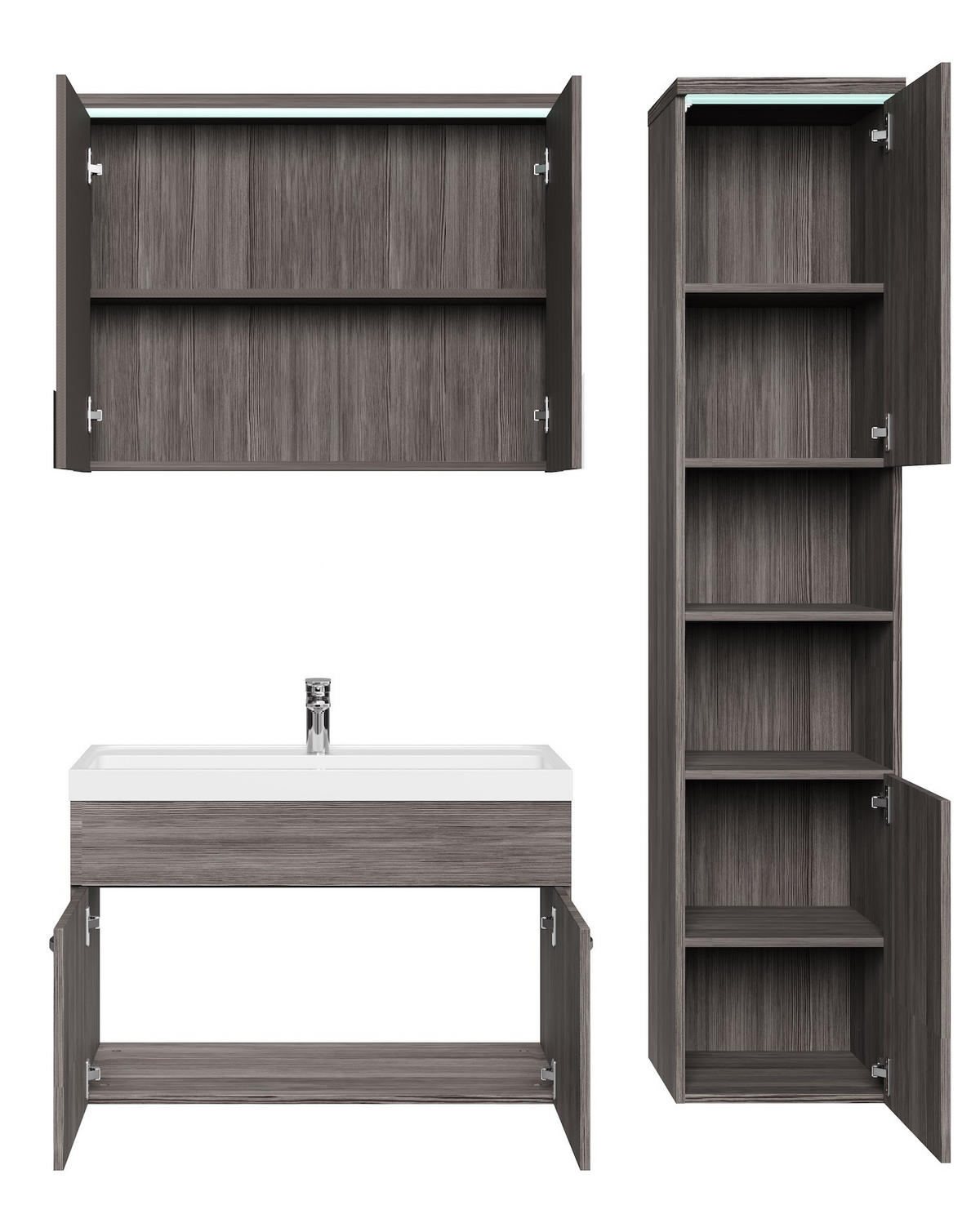 BADMÖBEL-SET Paso LED 4 Teile Grau Eiche - 80 x 35 x 55 cm - Eichefarben/Grau, Holz (80/55/40cm) - Badplaats