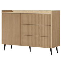 KOMODA Amfali s 1 dveřmi a 3 zásuvkami, systém Push-to-open, kovové nohy, 126 cm, jarní dub - černá/barva dubu, kov/kompozitní dřevo (126/92/41cm) - Beautysofa