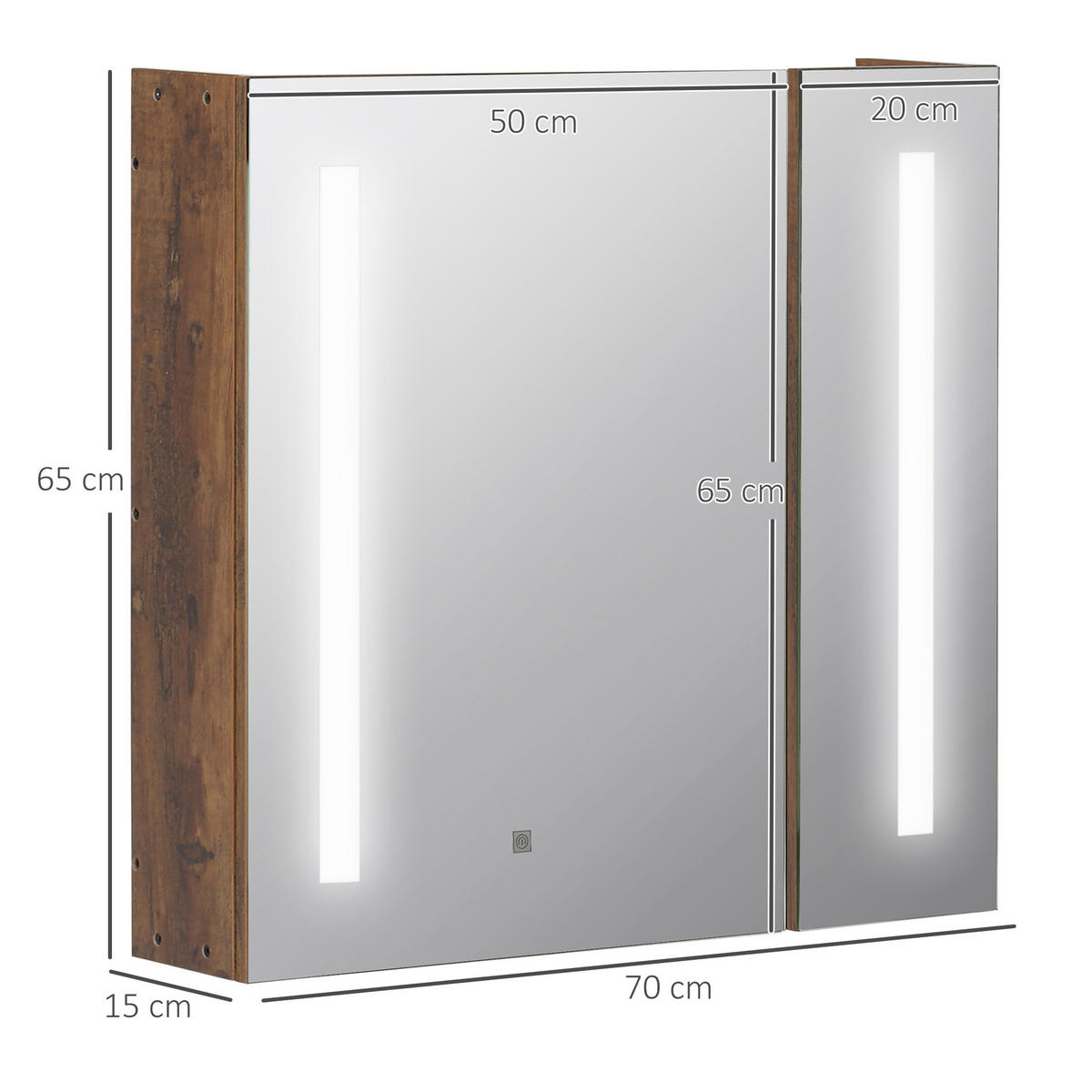 SPIEGELSCHRANK mit verstellbarer LED-Beleuchtung, 70 x 15 x 65 cm ,Braun - Braun, Glas (70/65/15cm) - Vallsero