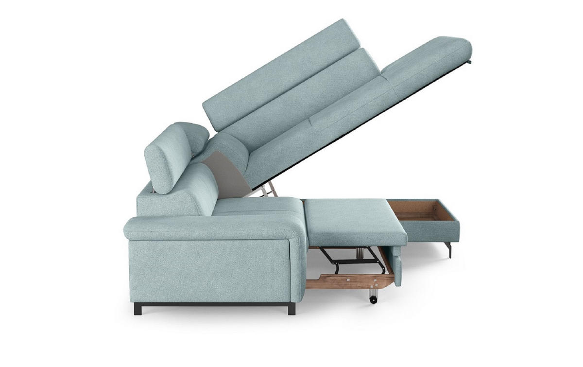 ECKSOFA mit Schlaffunktion und Bettkasten - Türkis/Schwarz, Kunststoff/Textil (215/262cm) - Cotta