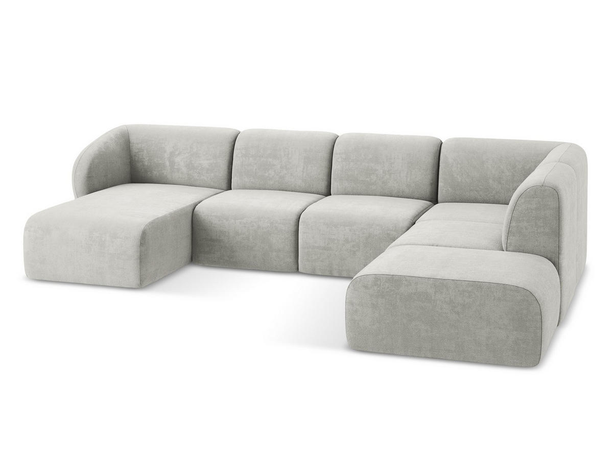 ECKSOFA Rechts Bouclé Stoff Grün - Schwarz/Olivgrün, Holzwerkstoff/Kunststoff (248/166cm) - Makamii