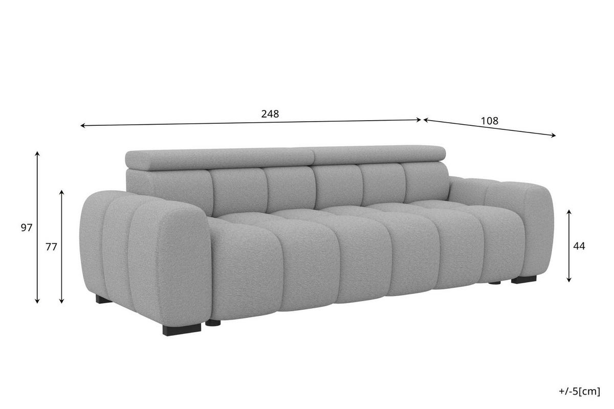 BIGSOFA ALESSIO Bouclé-Stoff Rosa mit elektrischer Sitztiefenverstellung - Rosa, Kunststoff/Textil (248/77/108cm) - 99rooms