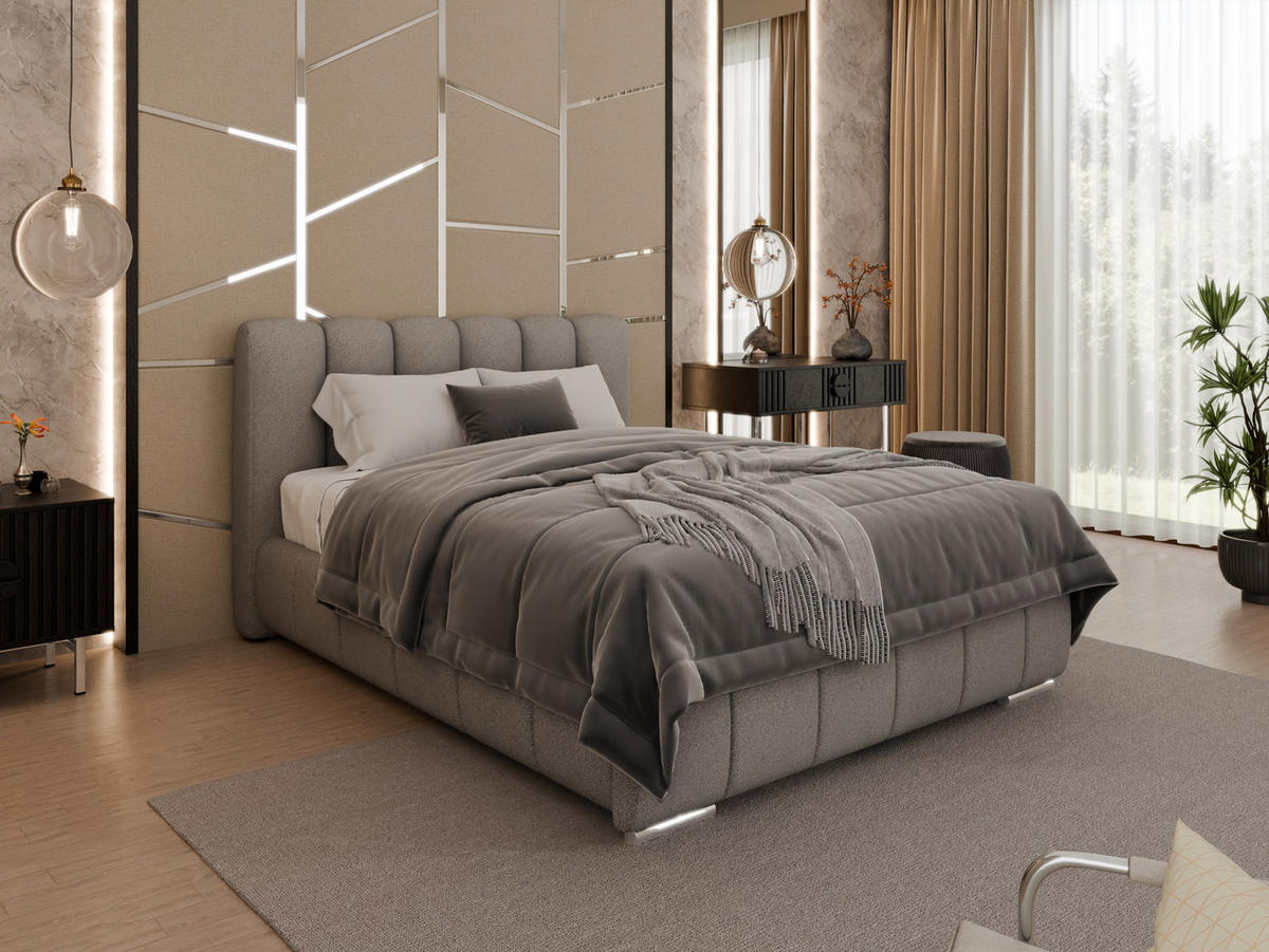 POLSTERBETT Zaira 140x200cm – Elegantes Polsterbett für modernen Wohnstil , Taschenfederkernmatratze Pocket (19cm), hellgrau - Hellgrau, Holz - Panda Möbel
