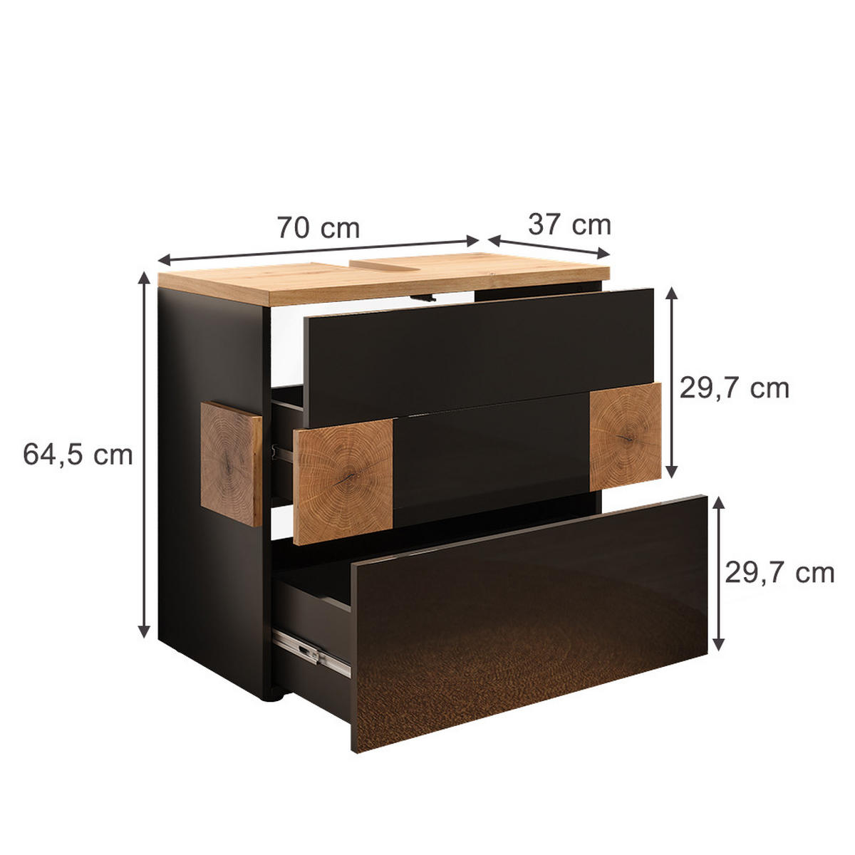 WASCHBECKENUNTERSCHRANK Eden Anthrazit 70 x 64.5 cm mit 2 Schubladen - Anthrazit/Eiche Artisan, Holzwerkstoff (70/64.5/37cm) - Vicco