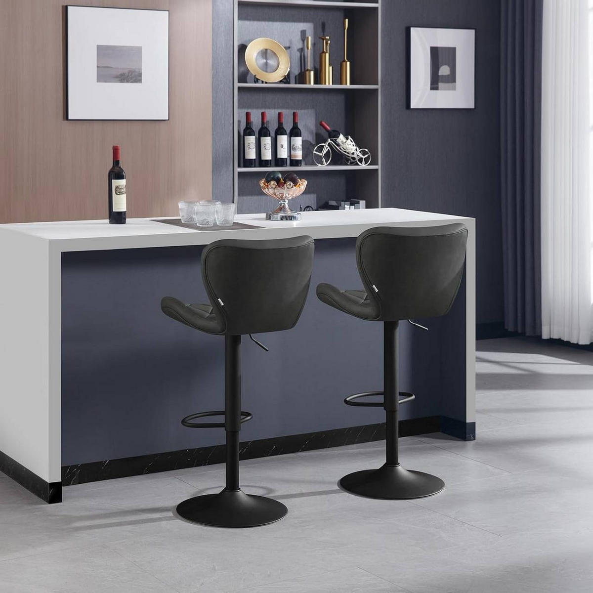 BARHOCKER 4er Set, Kunstleder, Metallgestell, Anthrazit - Anthrazit/Schwarz, Textil/Metall (47/89/54cm) - Woltu