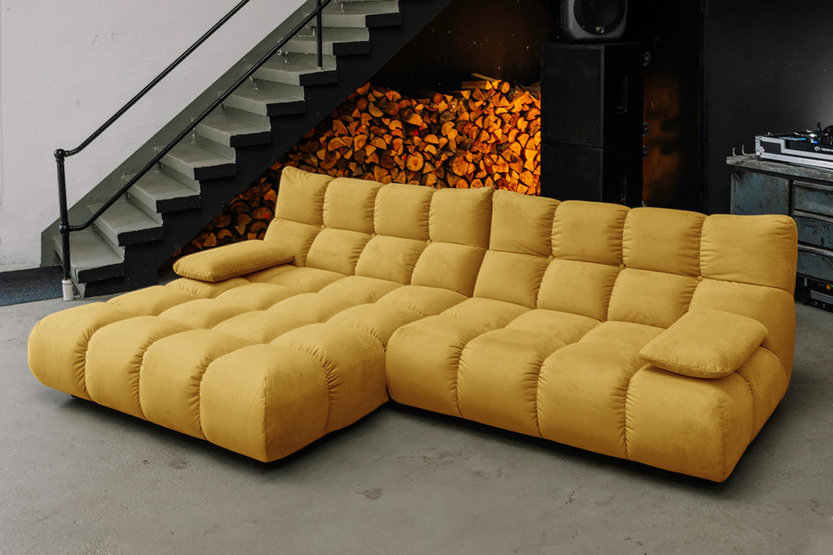ECKSOFA VIVIEN Gelb Velvet - Currygelb/Gelb, Kunststoff/Textil (290/178cm) - KAWOLA