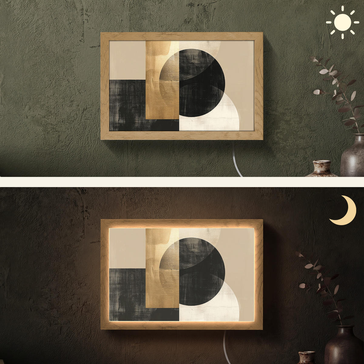 NÁSTĚNNÁ LAMPA Abstraktní - Moderní - Černá - Zlatá 30x20 cm - písková barva, kompozitní dřevo (30/20/8cm) - OnlyWow