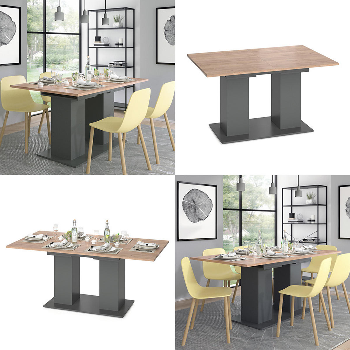 ESSTISCH Dix Anthrazit 140 x 90 cm - Honigeiche/Anthrazit, Holzwerkstoff (90/140/76cm) - Vicco