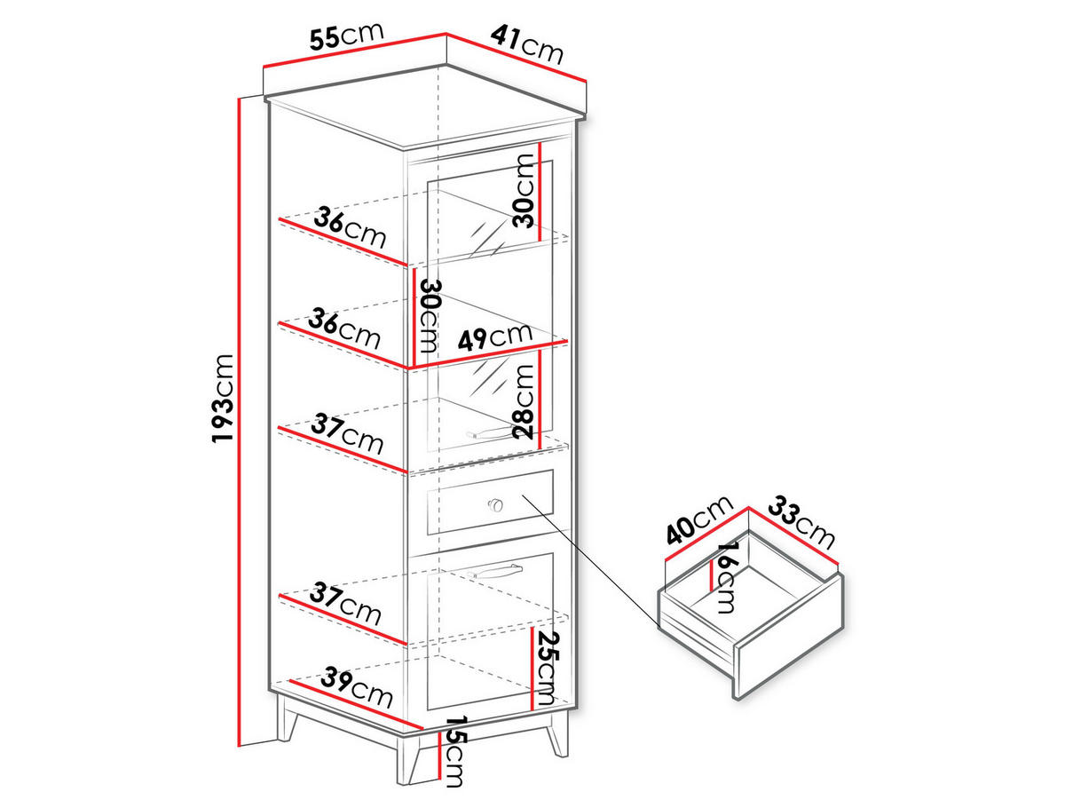 VITRINE Windsor W-06 - Kaschmir/Eichefarben, Holz/Holzwerkstoff (55/193/41cm) - MIRJAN24