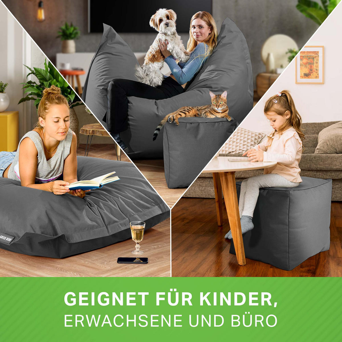 XXL-SITZSACK + Pouf 2er Set - 140x180cm - Grau, Textil (140/25/180cm) - Green Bean