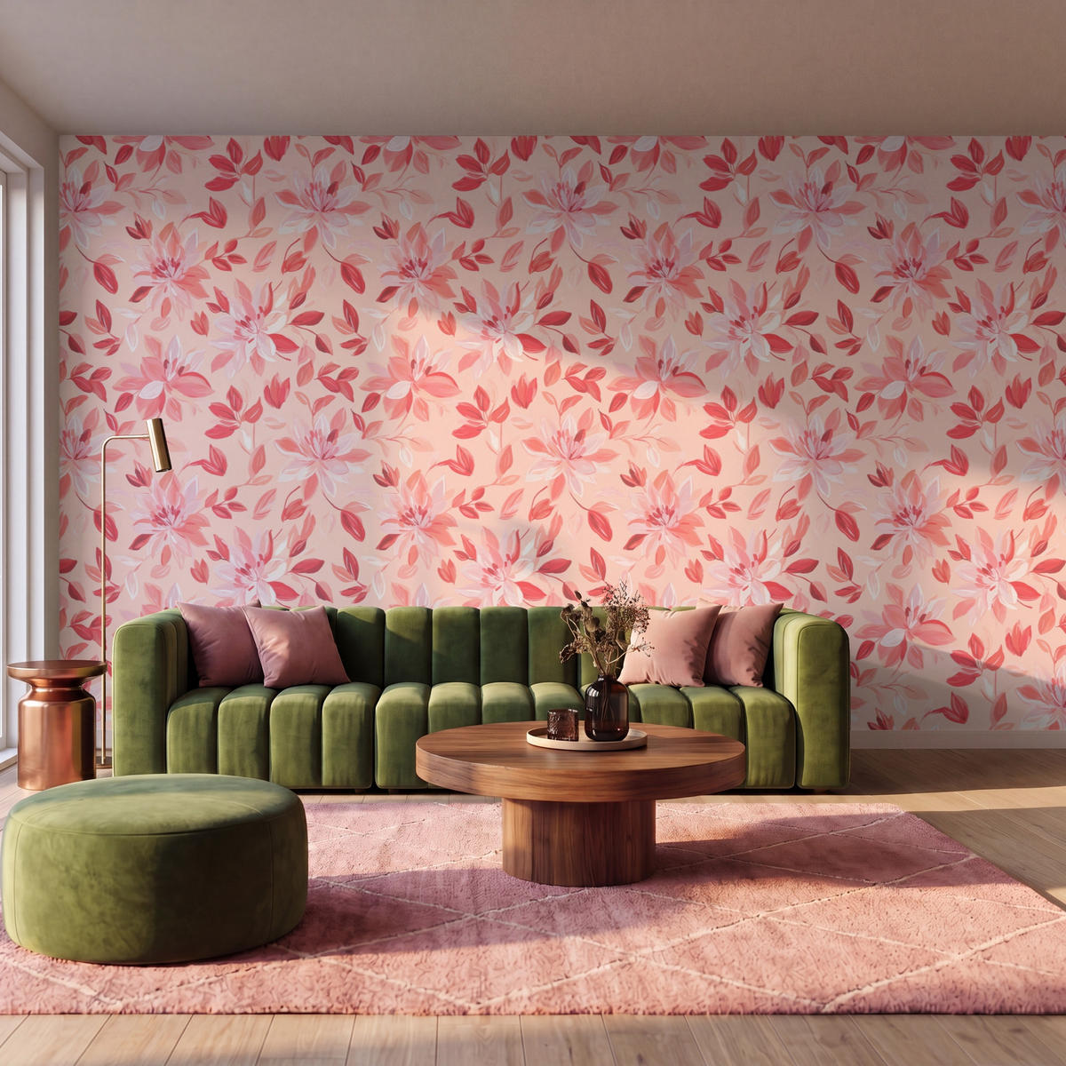 TAPETE - Botanisch - Blumen - Rot - 450x280 cm - Koralle, Papier (450/280cm) - OnlyWow