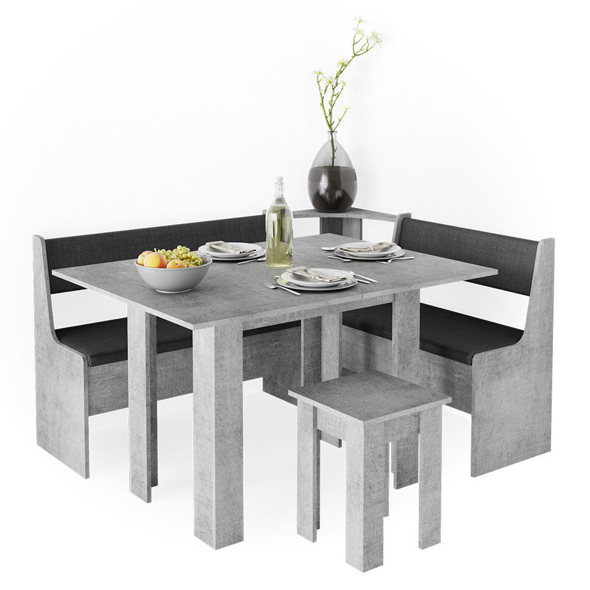 ECKBANKGRUPPE Roman Beton 150 x 41.5 cm mit Tisch - Schieferfarben, Holzwerkstoff (150/80/120cm) - Vicco