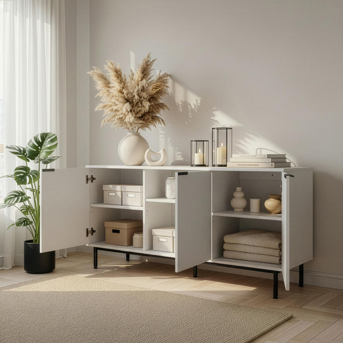 SIDEBOARD NYLA - Weiß, 154 x 73 cm - Weiß, Holzwerkstoff (154/73/42cm) - Home Deluxe