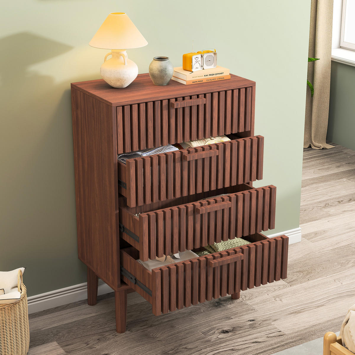 HOLZKOMMODE 4 Schubladen Schubladenschrank Walnussholzfarbe - Walnussfarben, Holz (34/91/60cm) - PARAFTA HOME