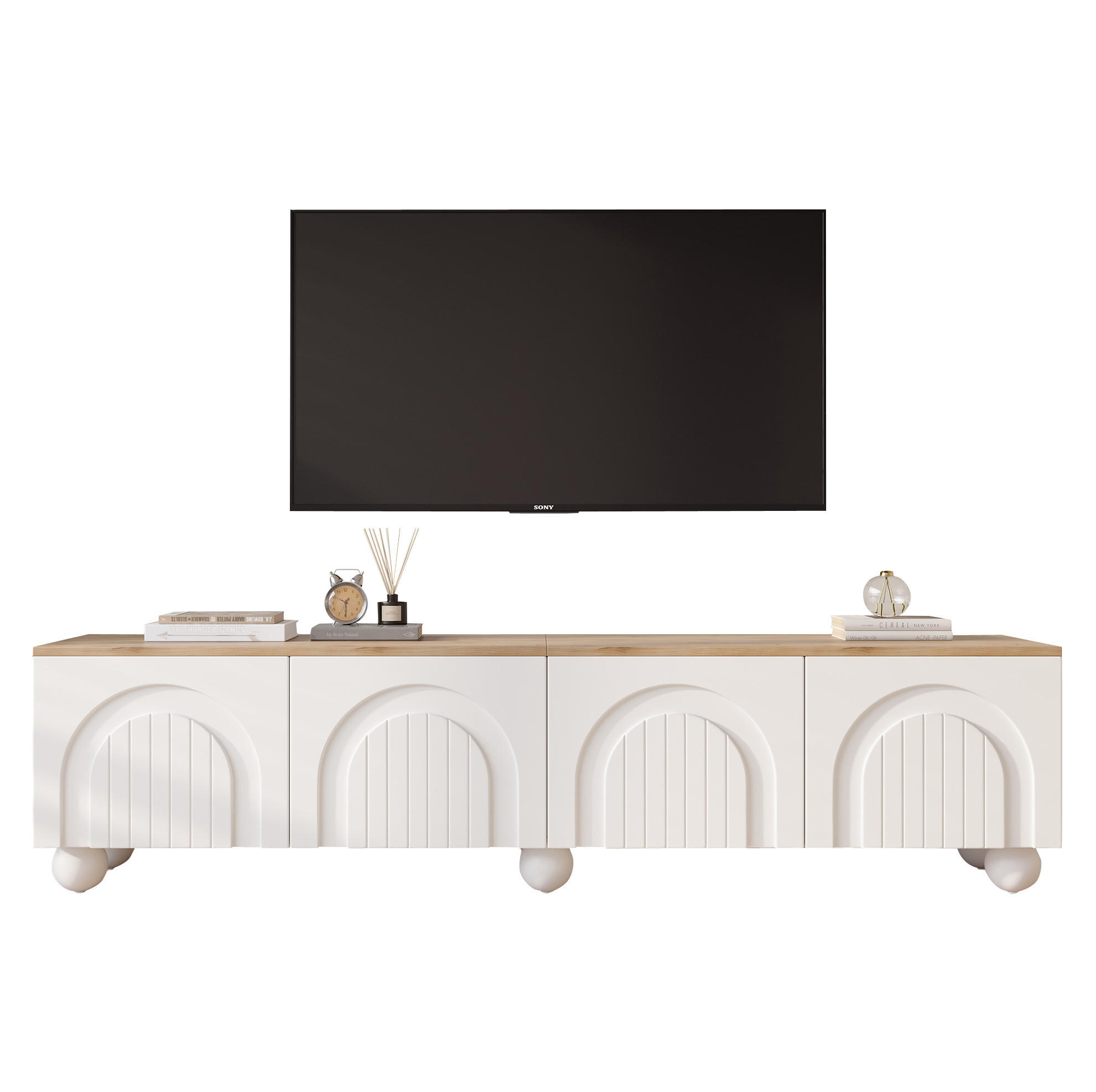 TV-LOWBOARD 180/40/45 cm mit 4 Türen und Push-to-Open-System - Weiß, Holzwerkstoff (180/45/40cm) - BEAOK