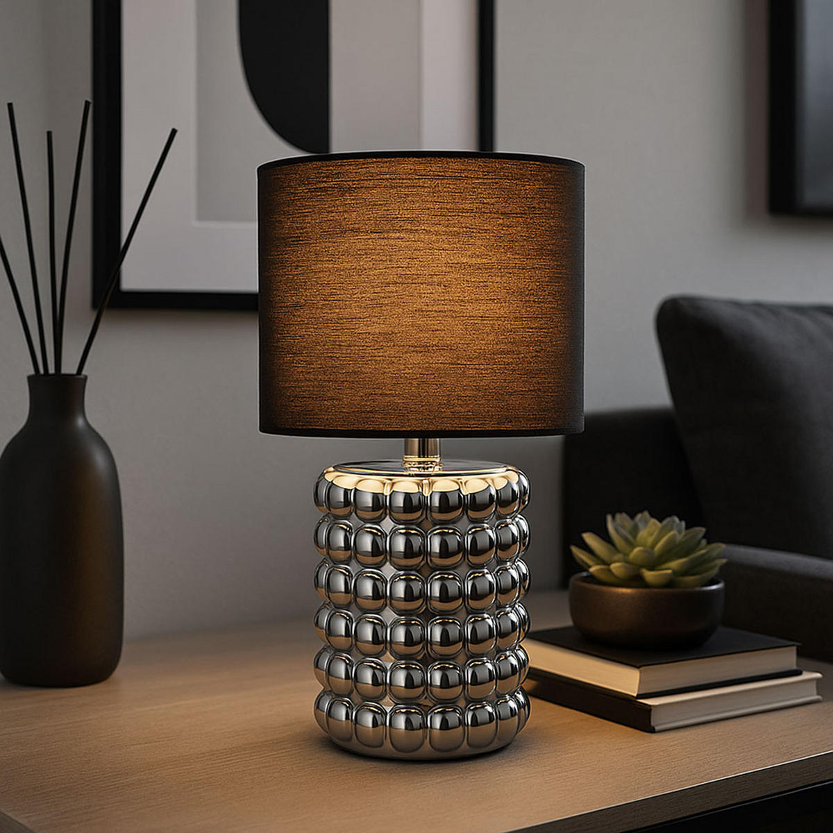 TISCHLEUCHTE VALENTINO Keramik Schwarz 2er Set - Schwarz, Textil (18.5/18.5/33cm) - Globo Lighting