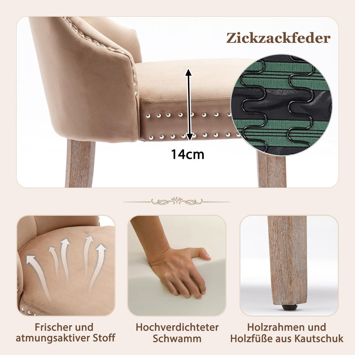 ESSZIMMERSTUHL 2er Set Samt Polster Massivholz Braun - Hellbraun, Holz (53/95/46.5cm) - FLIEKS