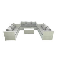 GARTENSET mit 3-SITZER SOFA,COUCHTISCH Polyrattan Hellgrau-Mix 9-Sitzer - Hellgrau/Grau, Glas/Kunststoff - Fimous