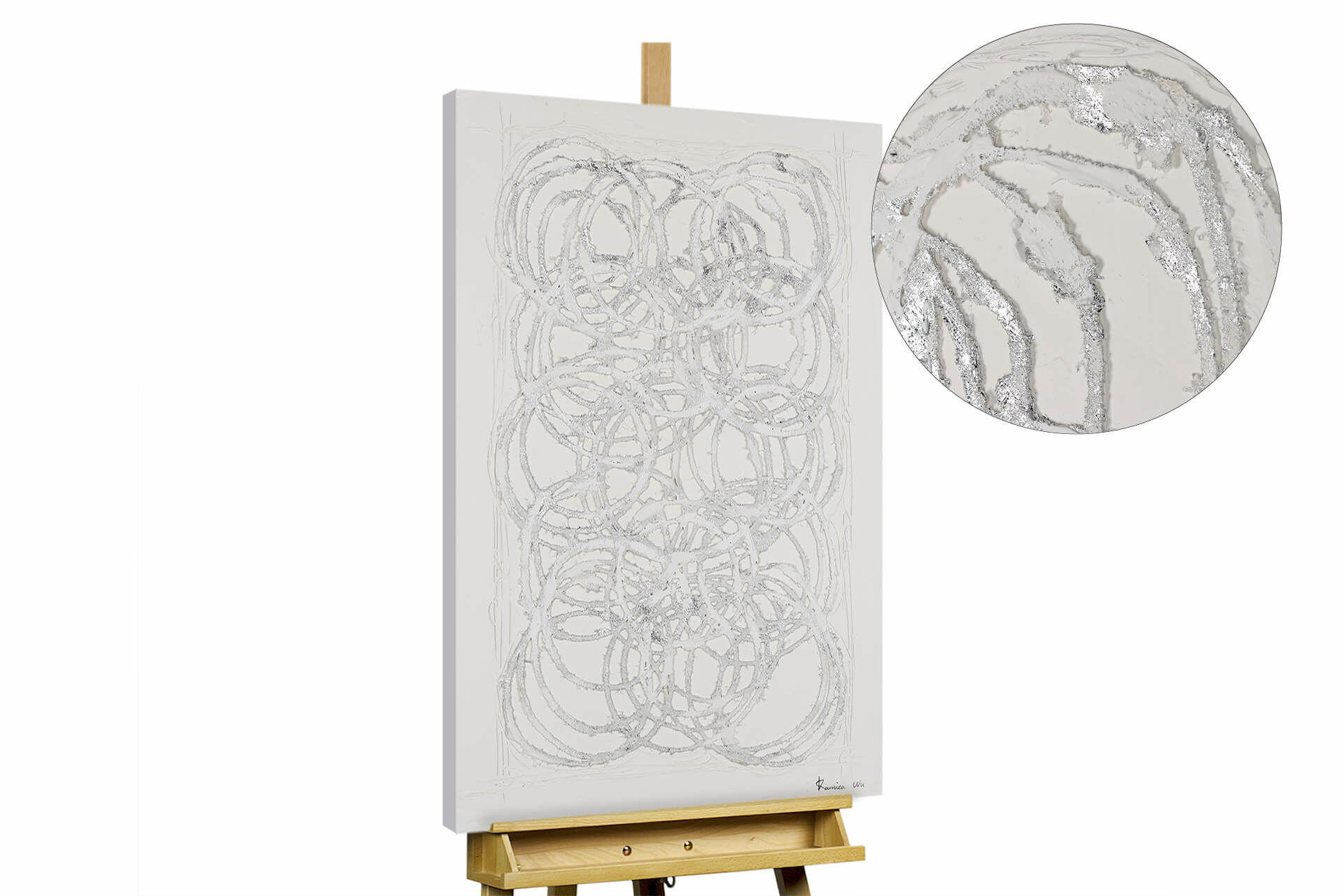 ACRYLBILD HANDGEMALT 60/90 cm - Weiß/Grau, Holz/Textil (1.4/90cm) - KUNSTLOFT