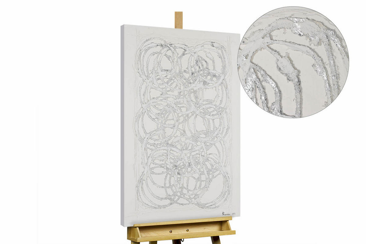 ACRYLBILD HANDGEMALT 60/90 cm - Weiß/Grau, Holz/Textil (1.4/90cm) - KUNSTLOFT